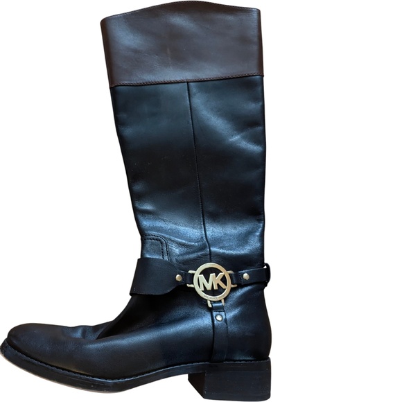 Michael Kors Leather Knee High Riding Boots Black Two Tone Side Zip Sz 6 ST14G - Picture 7 of 11